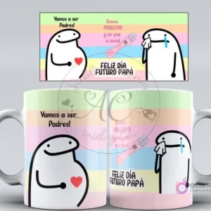 Plantilla Flork para sublimar tazas de futuro papá, con humor sobre test de embarazo positivo y la frase 'No fue a COVID', ideal para anunciar o celebrar el Día del Futuro Padre.