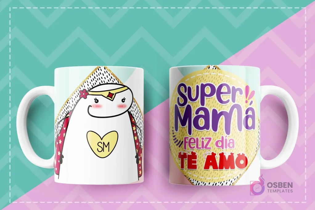 Taza con diseño Flork de una Super Mamá con capa y escudo 'SM', acompañada del texto Super Mamá feliz día te amo Taza con diseño Flork de una Super Mamá con capa y escudo 'SM', acompañada del texto Super Mamá feliz día te amo