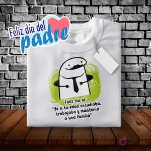 Plantilla Flork sublimación polera Día del Padre con corbata y bigote, citando 'Yo a tu edad estudiaba, trabajaba y mantenía a una familia'