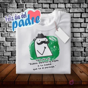 Plantilla Flork con sombrero y bigote, brazos cruzados, para polera Día del Padre, texto 'Bueno. Pero no le digas a tu mamá que te di permiso.'