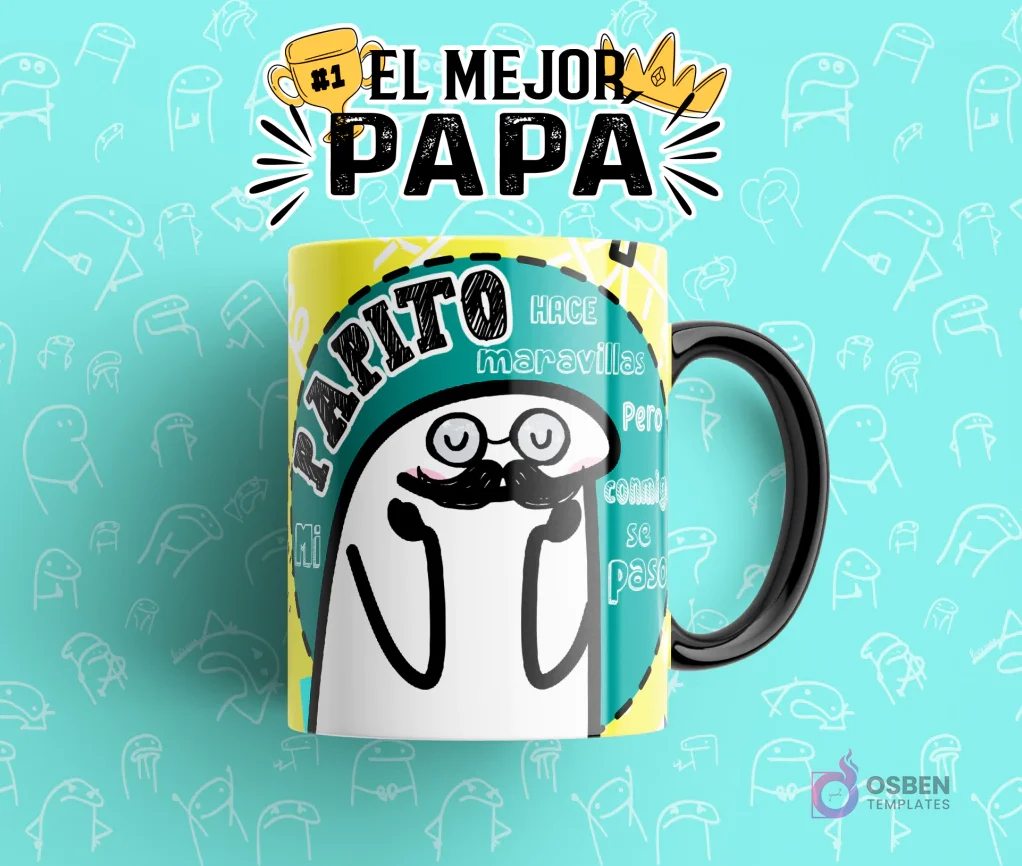 Taza sublimada con diseño Flork 'Mi Papito hace maravillas Pero conmigo se pasó' con Flork padre, plantilla para el Día del Padre. Taza sublimada con diseño Flork 'Mi Papito hace maravillas Pero conmigo se pasó' con Flork padre, plantilla para el Día del Padre.