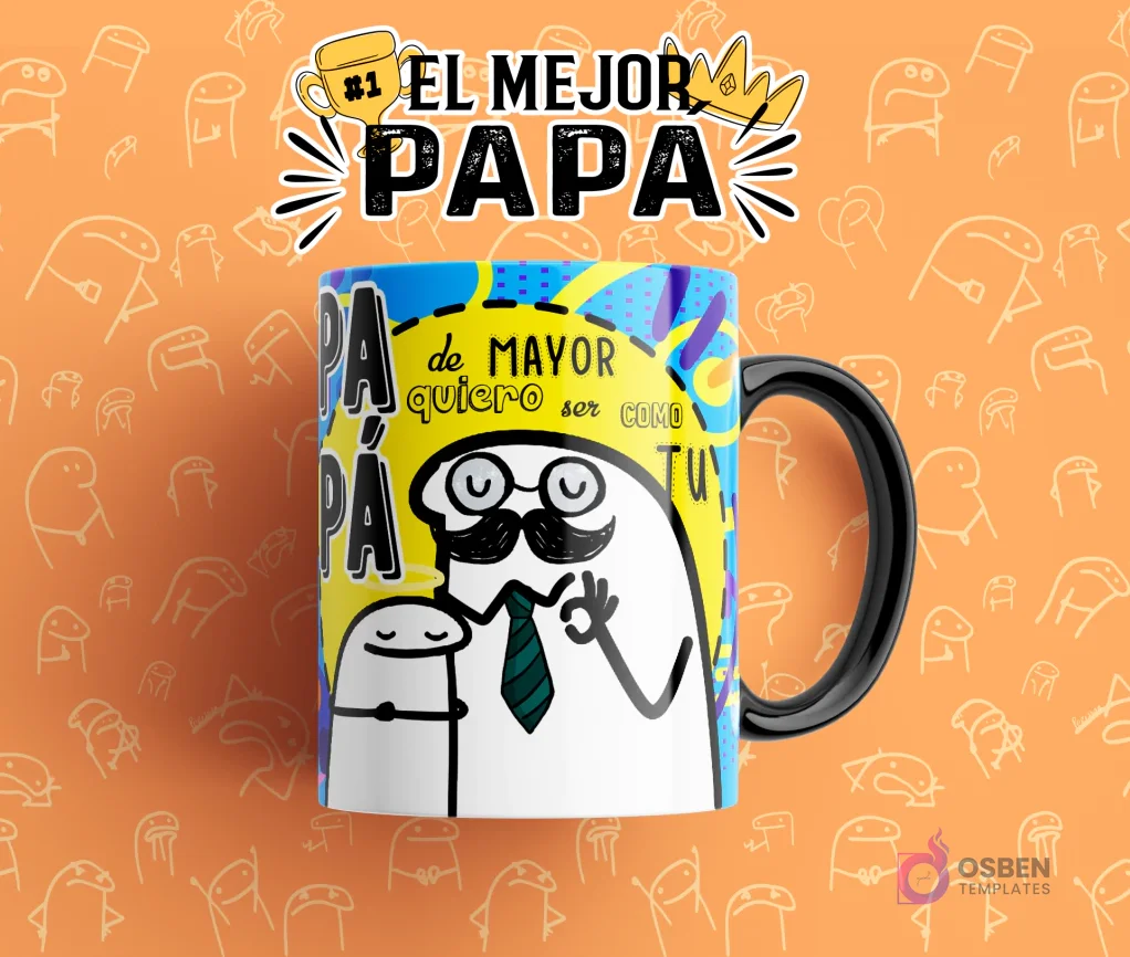 Taza sublimada con diseño Flork 'De MAYOR quiero ser como TUYA' con Flork padre e hijo con corbata, plantilla para tazas del Día del Padre. Taza sublimada con diseño Flork 'De MAYOR quiero ser como TUYA' con Flork padre e hijo con corbata, plantilla para tazas del Día del Padre.