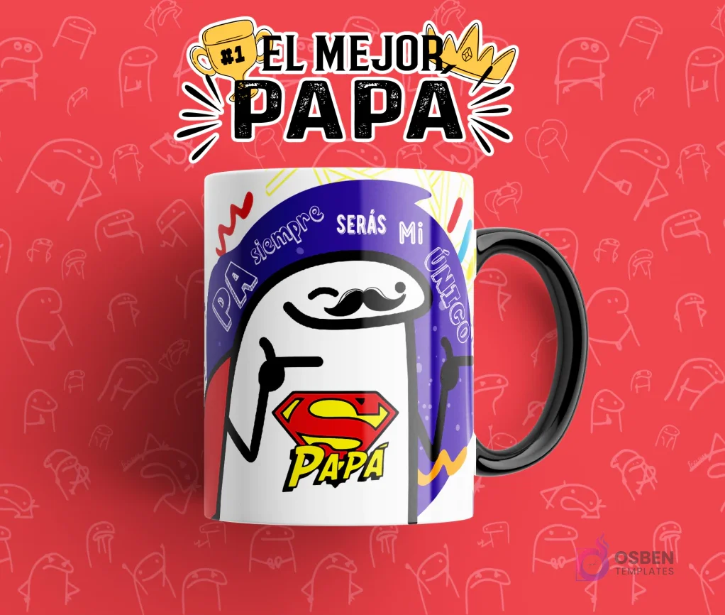 Taza sublimada con diseño Flork 'PA siempre serás mi ÚNICO Super PAPA' con Flork disfrazado de Superman, plantilla ideal para el Día del Padre. Taza sublimada con diseño Flork 'PA siempre serás mi ÚNICO Super PAPA' con Flork disfrazado de Superman, plantilla ideal para el Día del Padre.