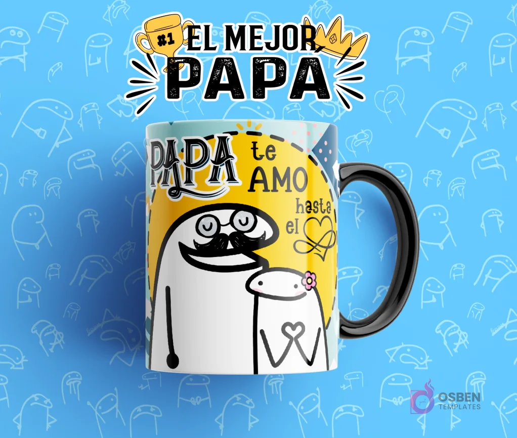 Taza sublimada con diseño Flork 'Papá te amo hasta el corazón' con papá e hijo Flork, plantilla incluida en el pack para el Día del Padre. Taza sublimada con diseño Flork 'Papá te amo hasta el corazón' con papá e hijo Flork, plantilla incluida en el pack para el Día del Padre.
