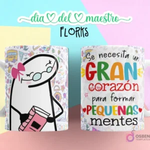 Flork maestra con gafas y lazo rosa leyendo un libro, y taza con la frase