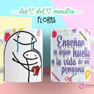 Flork llorando con lápiz, abrazado por Flork pequeño, fondo cuadriculado, y taza con