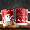 Taza navideña de Flork con gorro de Santa y megáfono, meme 'Yo solo vine a comer', fondo rojo festivo con Feliz Navidad y renos.