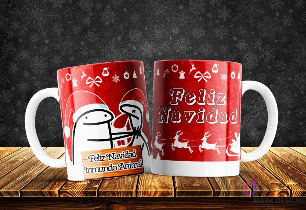 Taza con Flork deseando 'Feliz Navidad Inmundo Animal' a otro Flork, meme clásico de película navideña, fondo festivo. Taza con Flork deseando 'Feliz Navidad Inmundo Animal' a otro Flork, meme clásico de película navideña, fondo festivo.