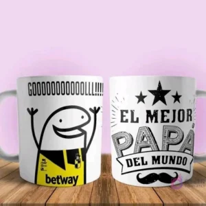 Taza sublimada Flork futbolista 'GOOOOLLLL!' (Betway) y 'El Mejor Papá del Mundo' con bigote