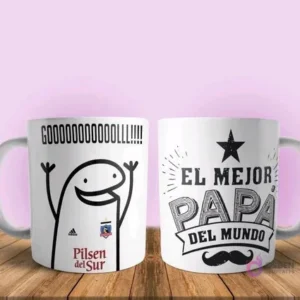 Taza sublimada Flork futbolista 'GOOOOLLLL!' (Colo Colo / Pilsen) y 'El Mejor Papá del Mundo'