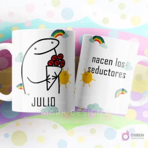 Taza de sublimación Flork de Julio con un ramo de rosas rojas, texto