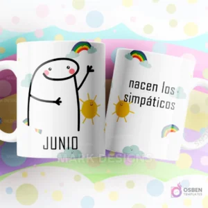 Taza de sublimación Flork de Junio saludando, texto