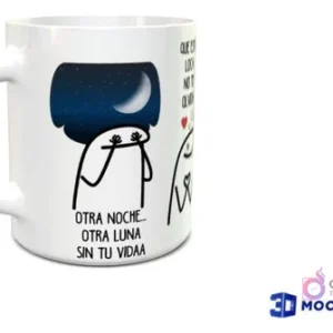 Taza sublimada con diseño Flork romántico de luna y texto 'Otra noche... otra luna sin tu vida'