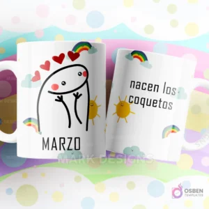 Taza de sublimación Flork de Marzo con corazones flotantes, texto