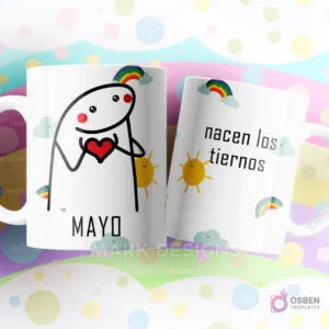 Taza de sublimación Flork de Mayo con corazón, texto