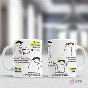 Diseños humorísticos Flork para tazas del Día del Padre, mostrando situaciones cotidianas y atributos de papá, con referencias musicales y la frase '¡Felicidades papá!'