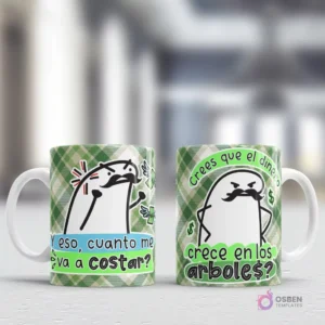 Diseños Flork humorísticos para el Día del Padre con frases típicas de papá sobre el dinero: '¿Y eso, cuanto me va a costar?' y '¿Crees que el dinero crece en los árboles?', sobre un fondo de cuadros verdes