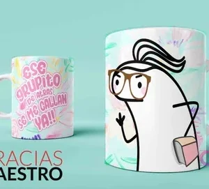Tazas sublimadas con diseños Flork humorísticos para maestros, 'ese grupito...' y Flork leyendo