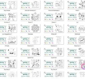 Selección variada de plantillas JPG para tazas infantiles, con personajes como Hulk, Iron Man, Pokémon, y temas de videojuegos y caricaturas.