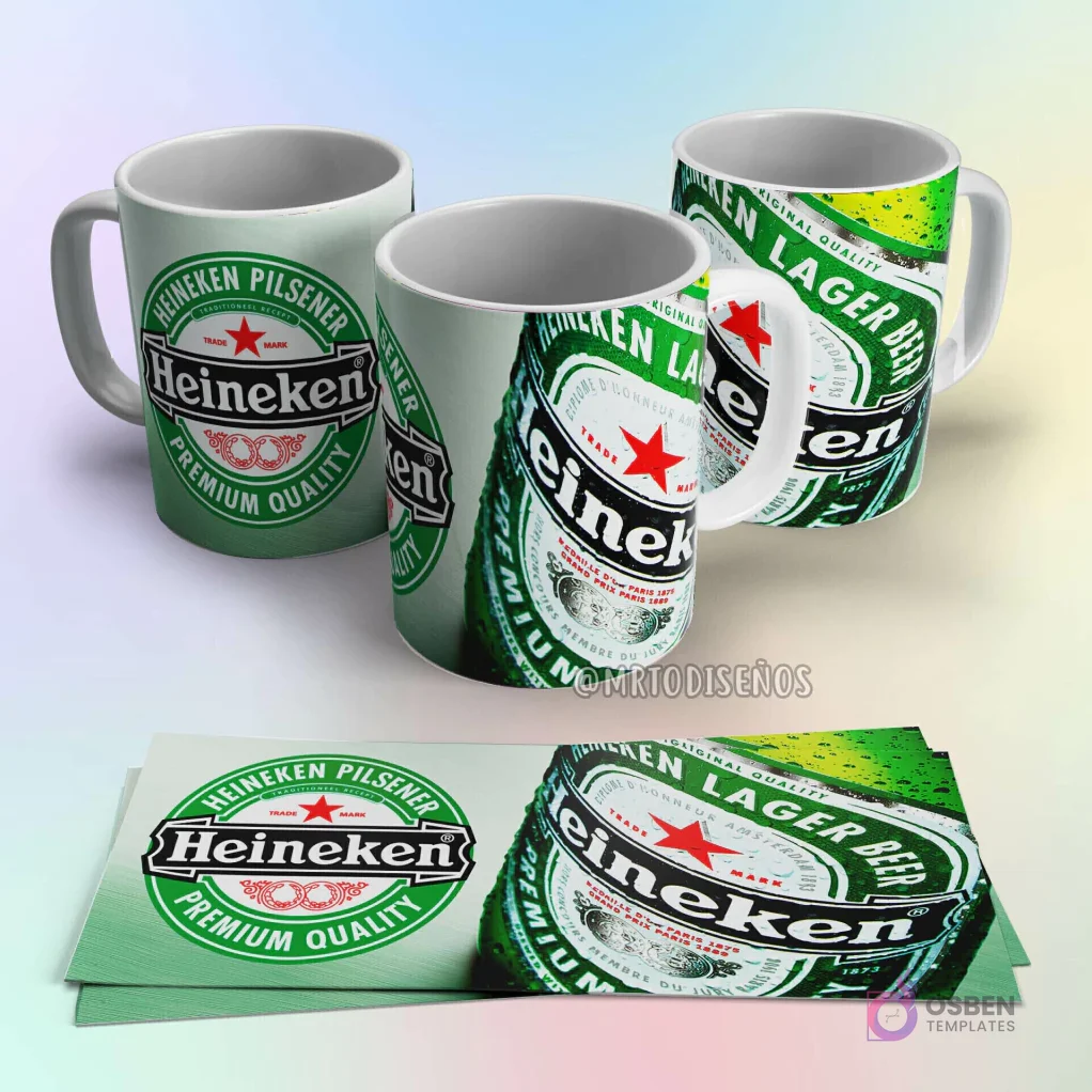 Taza de sublimación Heineken Pilsener con logo verde, estrella roja y diseño de botella de cerveza helada Taza de sublimación Heineken Pilsener con logo verde, estrella roja y diseño de botella de cerveza helada