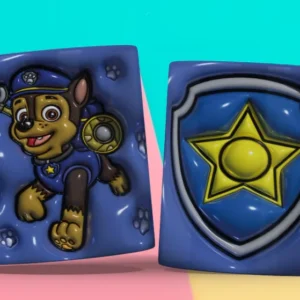 Taza sublimada con plantilla 3D de Chase de Paw Patrol con huellas de perro