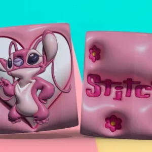 Taza sublimada con plantilla 3D de Angel de Lilo & Stitch con corazón rosa