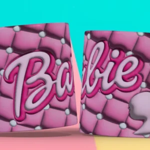 Taza sublimada con plantilla 3D de Barbie y patrón acolchado rosa