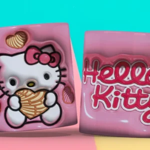 Taza sublimada con plantilla 3D de Hello Kitty con conchas y logo