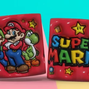 Taza sublimada con plantilla 3D de Super Mario, Luigi y Yoshi