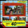 Plantilla para taza de Minecraft con Steve, Alex, cerdo y nombre 'Nico' sobre un fondo de juego pixelado.