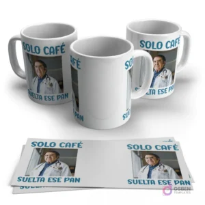 Tazas de café personalizadas con meme de Dr. Nowzaradan 'Solo Café, Suelta Ese Pan' en blanco brillante