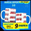 Dos tazas sublimadas con el logo Jordan rojo en relieve 3D sobre fondo blanco. Plantilla para sublimación de marcas deportivas.