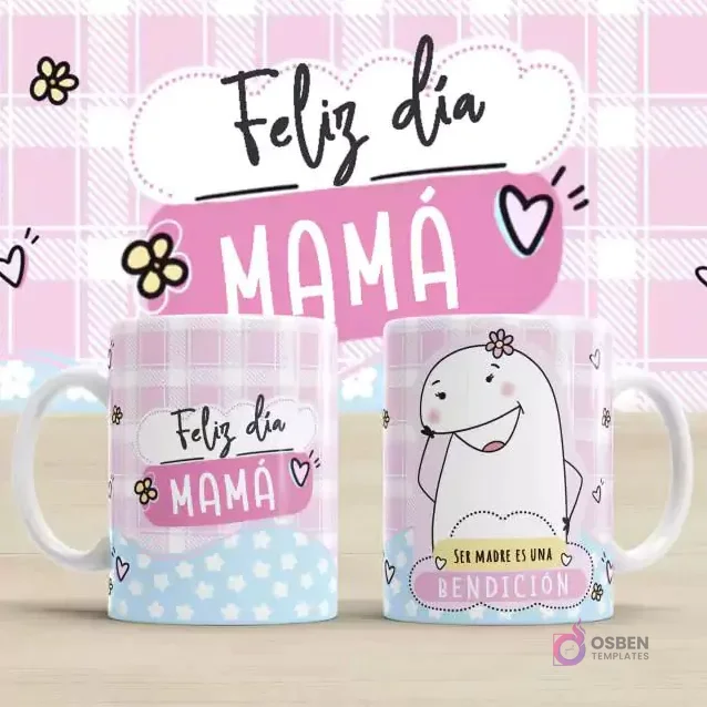 Plantilla para taza Flork Día de la Madre con mensaje de bendición. Una taza con 'Feliz día Mamá' sobre fondo rosa a cuadros. Otra taza con un Flork sonriendo y el texto 'Ser madre es una Bendición'. Fondo rosa y azul con 'Feliz día MAMÁ'. Plantilla para taza Flork Día de la Madre con mensaje de bendición. Una taza con 'Feliz día Mamá' sobre fondo rosa a cuadros. Otra taza con un Flork sonriendo y el texto 'Ser madre es una Bendición'. Fondo rosa y azul con 'Feliz día MAMÁ'.