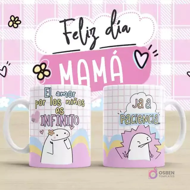 Plantilla para taza Flork Día de la Madre con contrastes del amor maternal. Una taza con un Flork y el texto 'El amor por los niños es INFINITO'. Otra taza con un Flork estresado y el texto 'Ja a Paciencia.'. Fondo rosa a cuadros con 'Feliz día MAMÁ'. Plantilla para taza Flork Día de la Madre con contrastes del amor maternal. Una taza con un Flork y el texto 'El amor por los niños es INFINITO'. Otra taza con un Flork estresado y el texto 'Ja a Paciencia.'. Fondo rosa a cuadros con 'Feliz día MAMÁ'.