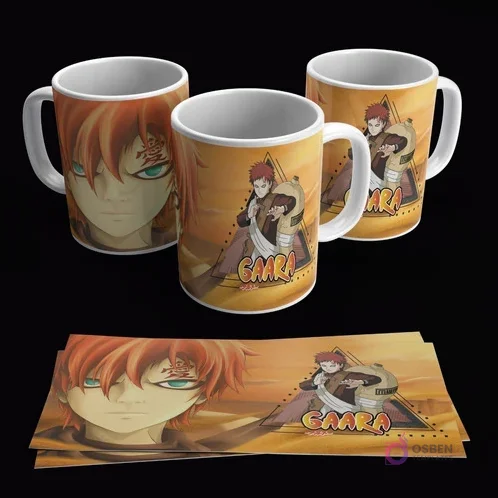 Taza sublimada con diseño de Gaara, el Kazekage, con fondo desértico y plantilla de diseño a sus pies. Incluye realidad aumentada. Taza sublimada con diseño de Gaara, el Kazekage, con fondo desértico y plantilla de diseño a sus pies. Incluye realidad aumentada.