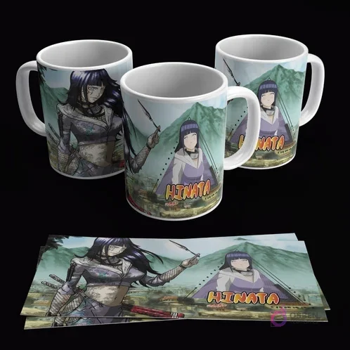 Taza sublimada con diseño de Hinata Hyuga en pose de combate, fondo de paisaje montañoso, y plantilla de diseño a sus pies. Incluye realidad aumentada. Taza sublimada con diseño de Hinata Hyuga en pose de combate, fondo de paisaje montañoso, y plantilla de diseño a sus pies. Incluye realidad aumentada.