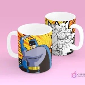 Tazas sublimadas para niños con diseño de Batman a color y su versión para pintar, estilo cómic