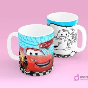 Tazas para sublimar con diseño de Rayo McQueen de Cars a color y su versión para pintar, temática automotor