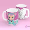 Tazas sublimadas infantiles con diseño de Cry Baby a color y versión para colorear, ideal para niños