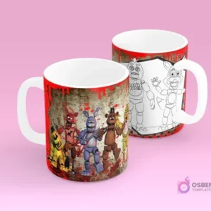 Tazas sublimadas con personajes de Five Nights at Freddy's (FNAF) a color y versión para pintar, temática videojuegos