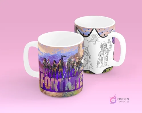 Tazas sublimadas con diseño del videojuego Fortnite a color y su versión para colorear, personajes épicos Tazas sublimadas con diseño del videojuego Fortnite a color y su versión para colorear, personajes épicos