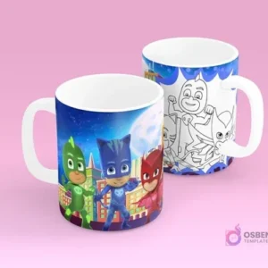 Tazas sublimadas con personajes de PJ Masks a color y para colorear, ideal para pequeños héroes