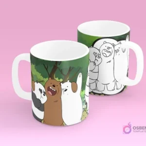 Tazas infantiles con diseño de Los Escandalosos (We Bare Bears) a color y para colorear, escena del bosque