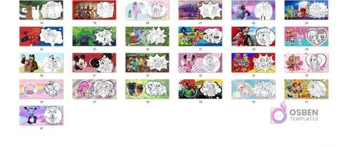 Muestra de 25 diseños infantiles para sublimar tazas, incluyendo personajes animados y de videojuegos para colorear Muestra de 25 diseños infantiles para sublimar tazas, incluyendo personajes animados y de videojuegos para colorear