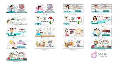 Grid de 17 plantillas de sublimación para tazas de diversas profesiones médicas como farmacéutica, ginecólogo, psicóloga, nutricionista, pediatra y veterinaria. Grid de 17 plantillas de sublimación para tazas de diversas profesiones médicas como farmacéutica, ginecólogo, psicóloga, nutricionista, pediatra y veterinaria.