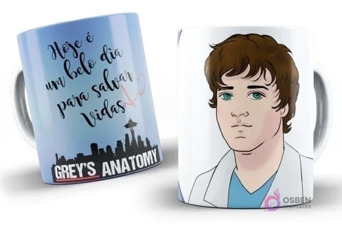 Taza de sublimación con diseño de Grey's Anatomy, frase "Hoje é um belo dia para salvar vidas" y personaje George O'Malley ilustrado Taza de sublimación con diseño de Grey's Anatomy, frase "Hoje é um belo dia para salvar vidas" y personaje George O'Malley ilustrado