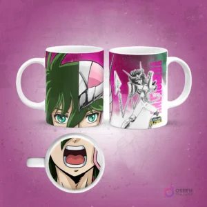 Taza sublimada de un Dementor de Harry Potter con capucha y boca de calavera magnificada en la base, fondo negro