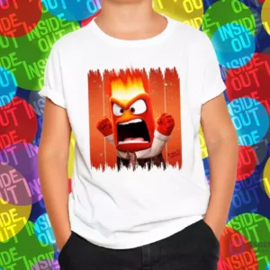 Polera para niño con diseño de Furia de Intensamente 2, personaje rojo con llamas en la cabeza y expresión iracunda.