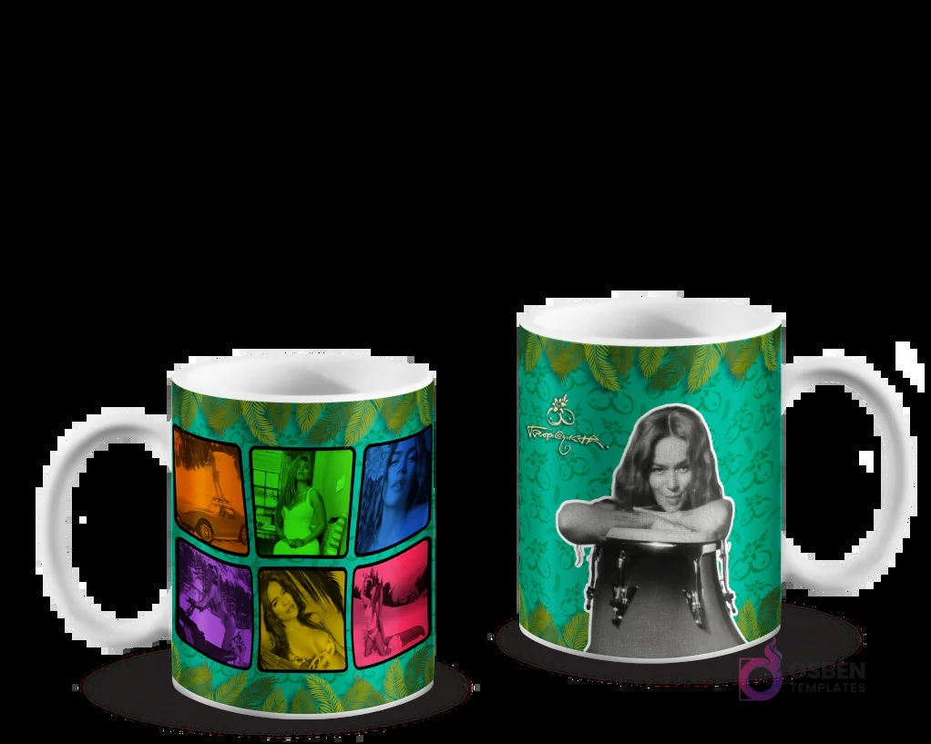 Mugs Karol G Tropicoqueta: collage colorido de la artista y retrato en blanco y negro con fondo tropical Mugs Karol G Tropicoqueta: collage colorido de la artista y retrato en blanco y negro con fondo tropical