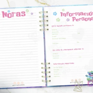Página de Notas y de Información Personal del kit imprimible Agenda Stitch 2026, ideal para datos importantes y decorada con el personaje.